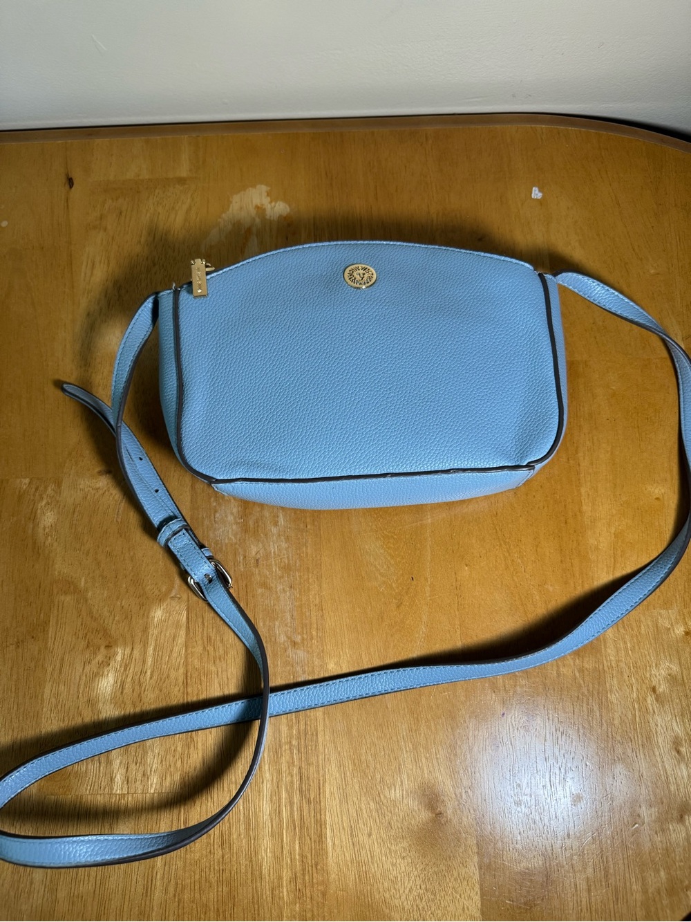 Anne Klein Light Blue Pebbled Crossbody with Gold Logo